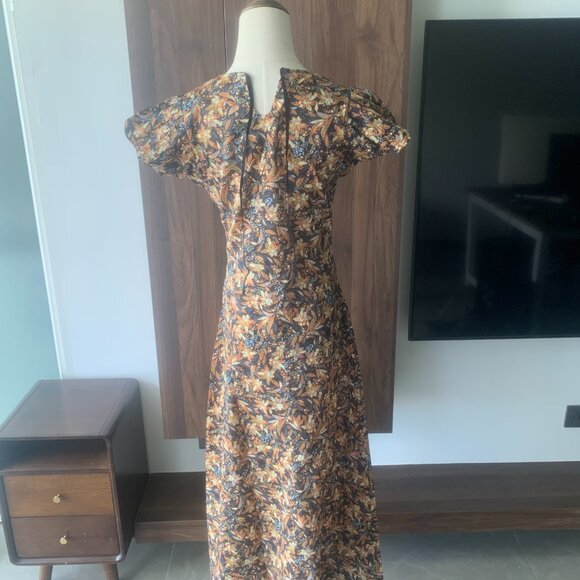 Noir Narcissus Floral Printed Cotton Long Maxi Gown Dress - Picture 9 of 9